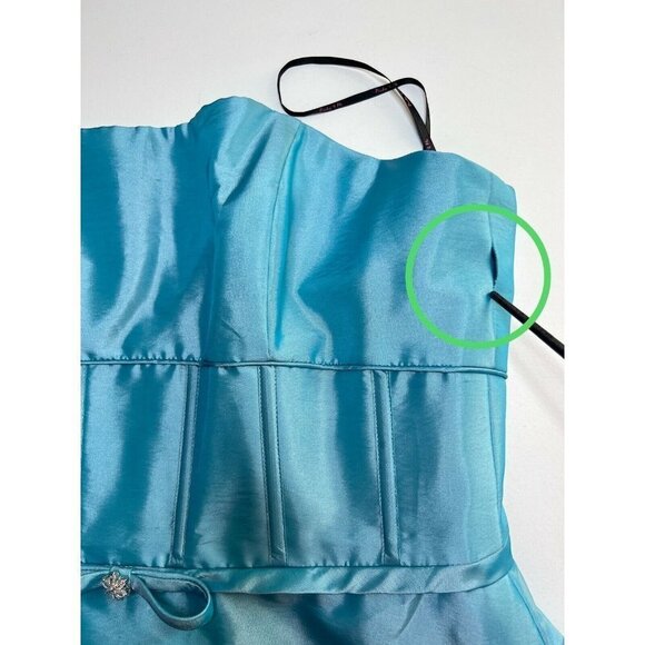 Pinky & Me Party Dress Size 14 Blue Strapless Convertible Dainty Rhinestone Bow - Picture 10 of 13